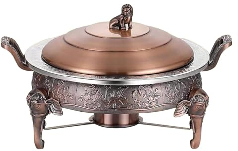 Stainless Steel Chafing Dish Set - 3L Round with Buffet Warmer, Food Pans, Fuel Holder, Pot Lid, Stand - for Home and Restaurant Use,Copper