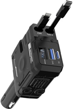 4 in 1 Zigarettenanzünder USB C 66W Einziehbares Auto SchnellLadegerät Adapter, Personalisierte Geschenke für Männer Frauen, 24/12V Auto Zubehör Camping Gadget für iPhone 17 Pro Max Air, Schwarz