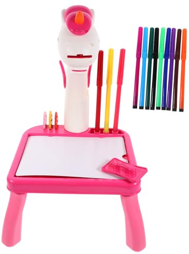 SKISUNO Einhorn Zeichenprojektor Tisch Mit Kunststoffmaterial Rosa Projektionsspielzeug Für Mädchen Kreativitätsförderung Und Hand Augen Koordination Vielseitiger Maltisch Für Kinder Im Kunsthandwerk