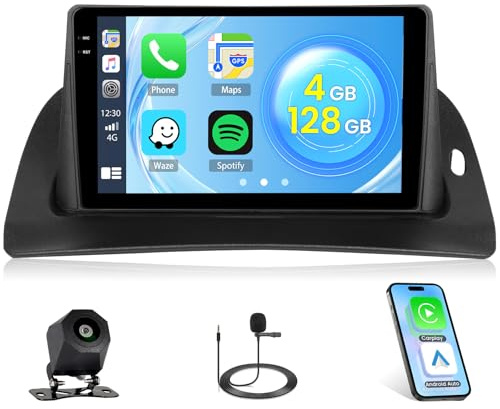 4+128G Radio Android 15 para Renault Kangoo 2013-2020/Nissan NV250 2013-2021 Incell Screen Carplay Android Auto Roinvou, 9'' Pantalla Táctil Radio GPS Bluetooth EQ WiFi RDS FM SWC Cámara Trasera