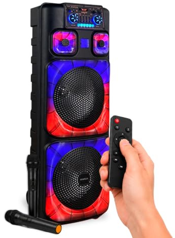 Avilia – Cassa Bluetooth 800W con Microfoni Wireless, Luci LED RGB e Telecomando | Speaker Portatile Potente per Karaoke e Feste, Batteria Ricaricabile fino a 8 Ore di Autonomia