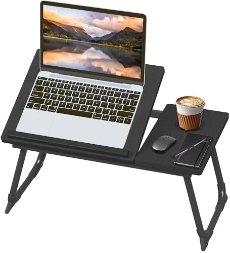 Vervea Laptop Desk with Foldable Legs Cup Slot Adjustable Trays Black | Ideal for Reading Holder Notebook Stand Breakfast Bed Tray Book Holder