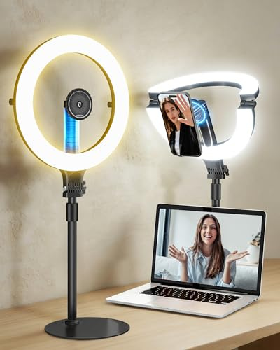 NiceVeedi Ring Light 10 pour Vidéoconférence, Anneau Lumineux de Table de Bureau Pliable 5000 mAh avec Magnétique pour Téléphone, Éclairage Halo pour Zoom/Streaming en Direct/Youtube/TikTok