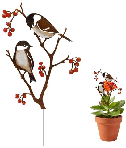 Vxcvzv 1 Stück Vogel Gartenstecker, 30cm Vögel Deko Garten Deko, Bemalte Metall Vögel für Draußen Zweigen Gartenfiguren (30 * 20cm, Style 3)