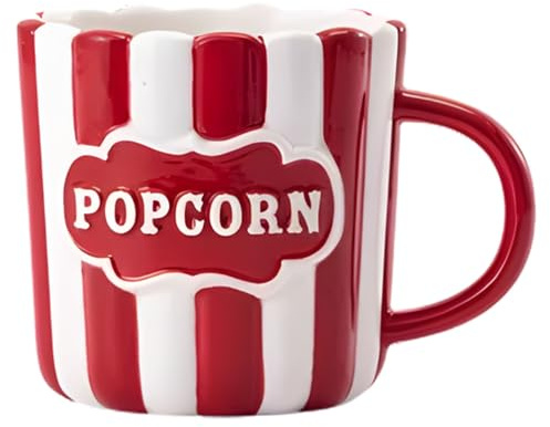 Katsy Style Popcorn Shaped Mug | Fun Snack Inspired Earthenware Coffee Tea Cup| Microwave & Dishwasher Safe | Novelty Drinkware