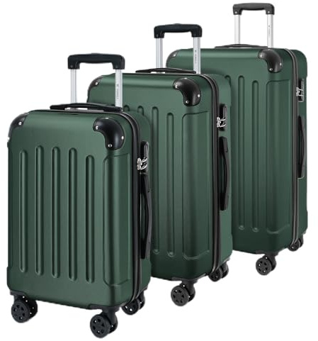 YONSLY Gepäckset Suitcase, Reisekoffer, Trolley Rollkoffer Handgepäck, Hartschalenreisekoffer mit 360° Lenkrollen, Zahlenschloss, Mehrstufiger Teleskopgriff (M-L-XL-Set, Dunkelgrün)