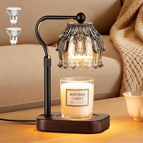 ROTTOGOON Kerzenwärmer Lampe Timer Dimmer Kerzen Wärme Lampe für Geschenk | 3-Stufiger Timer, 2x 50W Birnen, Höhenverstellbar, Wandmontage, Geschenk für Frauen, Holzsockel, Kerzen-Erwärmer, für Kerzen