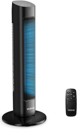 YASHE 32'' Tower Fan with Remote Control, Quiet Bladeless Floor Fan with 28dB Low Noise, 3 Speeds & 2 Modes, 85° Oscillation, 15H Timer, Portable Cooling Fan for Bedroom, Office & Home