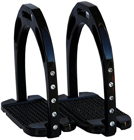 AMKA Steigbügel aus Aluminium mit Strass Steinen, extra leicht, gerasterte, breite Trittfläche Aluminium Stirrup with Rhinestones, Light, schwarz