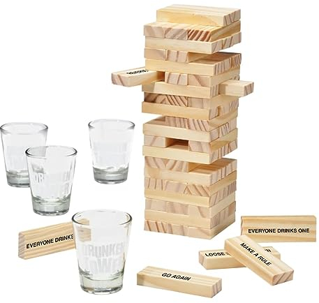 Haushalt International Trinkspiel Trink-Turm Partyspiel mit 4Gläsern 60Steine Geschicklichkeitsspiel