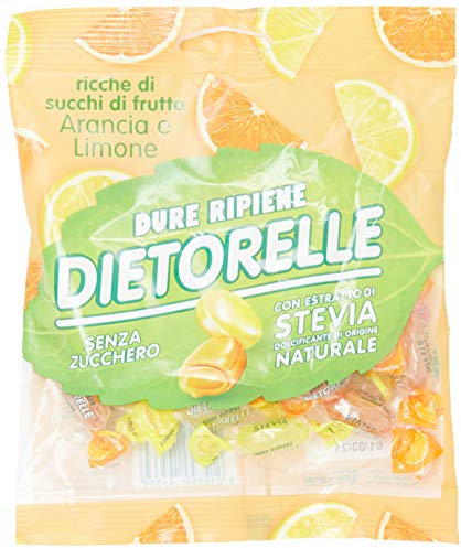 Dietorelle - Caramelle Dure Vegan Arancia e Limone, Caramelline Frutta Agrumi, Senza Zucchero, Senza Glutine, con Dolcificante Naturale - 70 gr