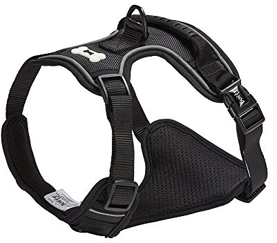 Bunty Adjustable Dog Harness, Adventure - Anti Pull Dog Harness with Reflective Piping and Rubber Handle, Heavy Duty Harness, Machine Washable Polyester Fabric (Black, S)