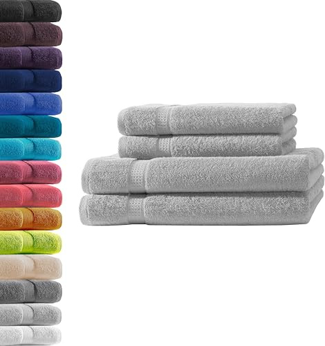 2X Duschtuch + 2X Handtuch | Silber | 100% Baumwolle Frottier | Oeko-TEX® Standard 100 | Premium Qualität 500 g/m²