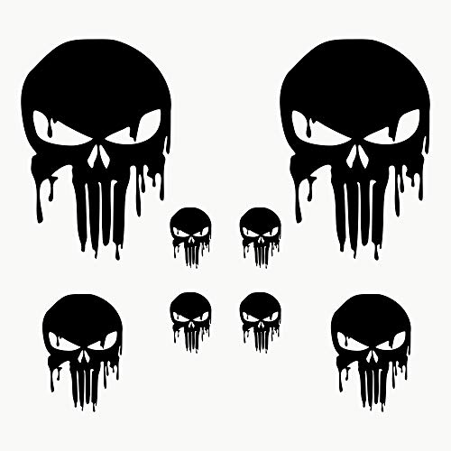 AUTODOMY Schädel Skull Geschmolzen Aufkleber Paket 8 Stück | Punisher Aufkleber für Auto oder Motorrad (Schwarz)