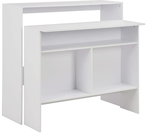 vidaXL Bartisch mit 2 Tischplatten Bartresen Stehtisch Bistrotisch Tresentisch Küchentisch Küchentheke Tresen Bar Frühstückstisch Weiß 130x40x120cm