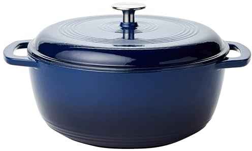 Amazon Basics Olla de hierro fundido esmaltado Redondo, 5.7 L, azul marino