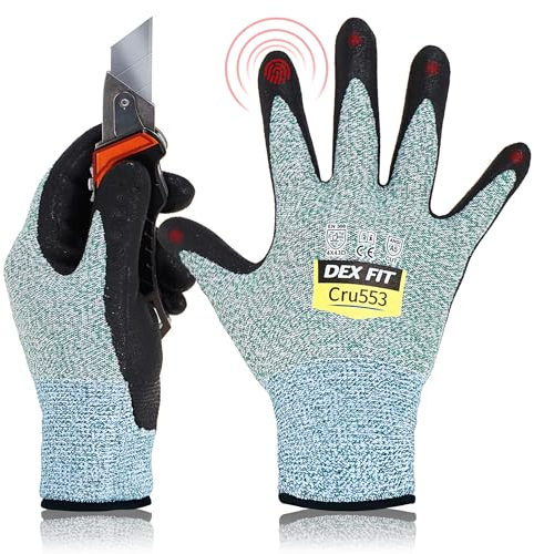 DEX FIT Guantes Anticortes de Nivel 5 Cru553, Ajuste Cómodo Elástico 3D, Buen Agarre, Recubrimiento de Espuma Duradero de Nitrilo, Táctil, Fino y Ligero, Lavable, Verde 9 (L) 1 Par