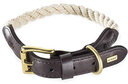 Embark Pets Country Dog Rope Collar - Braided Cotton and Leather Finish -Small, Medium, Large and Extra Large dog collar - Puppy Collars Durable and Strong Build for Training, Walking, Running