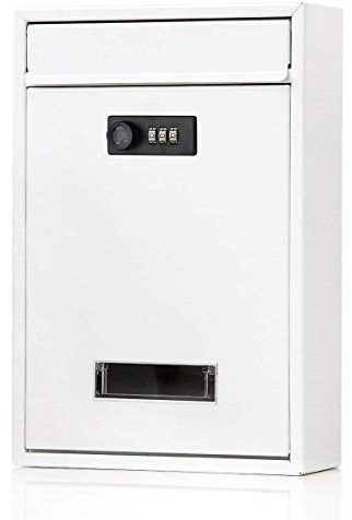 FFDCC Metal Wall Mount Mailbox, White, 3 Digit Code Combination Lock, Large Capacity, Modern Design, American-style Letterboxes, Lockable, Mailbox