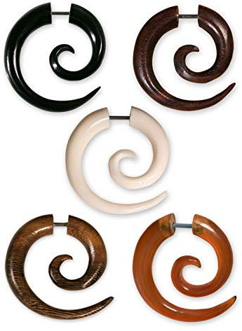 Fly Style 1 Stück Fake Piercing Spirale - Ohrring aus Horn, Knochen oder Holz mit Schraubverschluss, Materialwahl:Parasitholz