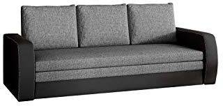 MOEBLO Sofa mit Schlaffunktion und Bettkasten, Couch für Wohnzimmer, Schlafsofa Federkern Sofagarnitur Polstersofa Wohnlandschaft mit Bettfunktion - SYLVIANO (Dunkelgrau+Schwarz(Sawana 05+Soft 11))