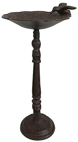 Vogeltränke auf Fuß mit Vogel Vogelbad Futterschale Gusseisen Antik-Stil Braun