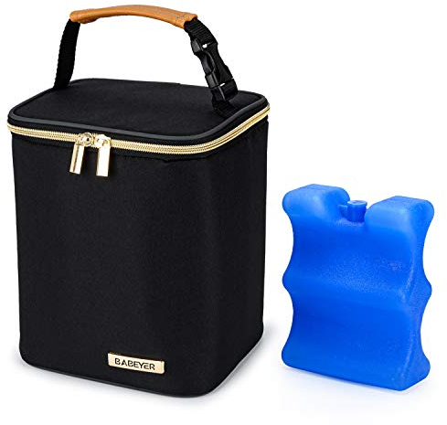 BABEYER Kühltasche für Muttermilch, Kühltasche für Fläschchen mit Eisbeutel für 4 Flaschen bis 270 ml, perfekt für die Pflege des Tages, Reisen, stillende Mütter, Schwarz, Modern