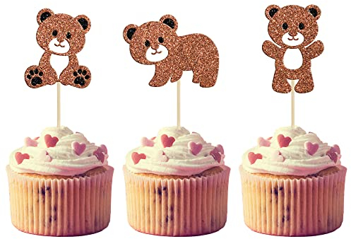 Gyufise 24Pcs Bear Baby Shower Birthday Party Decorations We Can Bearly Wait Cupcake Toppers Table Decoration Photo Booth Props Baby Shower Party Supplies Decorations