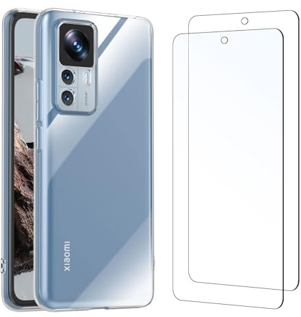 NEW'C für Xiaomi 12T Hülle Case + 2X Panzerglas Schutzfolie | Hülle Transparent + 2x Displayschutz, 6,67 Zoll, Handyhülle, Stoßfest, Kratzfest, Dünn, Anti-Fingerabdruck, Erhöhte Ränder