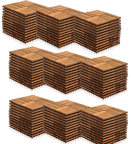 Yakimz 30 x 30 cm Holzfliesen aus Akazienholz, Anti-Rutsch-Bodenbelag, 99er Terrassenfliese, 9m² Bodenbelag Drainage Klicksystem Terrasse Balkon Garten, Braun