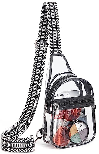 Telena Bauchtasche Damen, Durchsichtig Tasche Transparente Crossbody Umhängetasche für Frauen Brusttasche mit verstellbarem Riemen,Schwarz