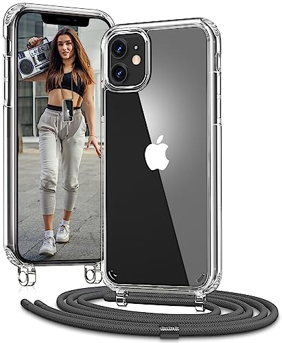 Vaykwo Handykette für Apple iPhone 11 Hülle mit Band - Necklace Handyhülle - Transparente Case zum Umhängen mit Kameraschutz und Bildschirmschutz - Grau