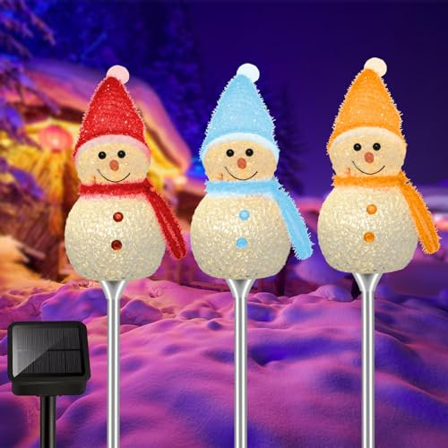 Solar Weihnachtsbeleuchtung für Außen, 3 Stück LED Schneemann Solarleuchte, Weihnachtsdekoration, Solar Gartenleuchte, Weihnachtslichter für Weg, Hof, Terrasse, Gartendekoration, Weihnachtsdeko Aussen