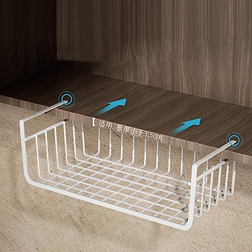 TARSHYRY Drahtkorb Unter Dem Regal, Aufbewahrungskorb Unter Dem Regal, Stark Tragend, Ganz aus Metall, für Speisekammer, Büro, Bücherregal (M Weiß)