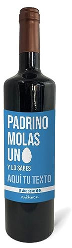 mundohuevo: Regalo original personalizado. Pon el nombre o texto que tu quieras. Botella de vino tinto: Padrino molas un huevo. 75cl. Haz un regalo único, Regala Alegría