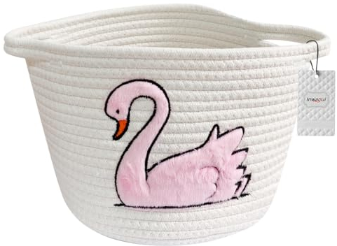 Inwagui Klein Aufbewahrungskorb Geflochten Baumwollseil Korb Schwan Deko Korb Faltbare Rund Regalkorb für Wohnzimmer, Bad, Kinderzimmer - Rosa