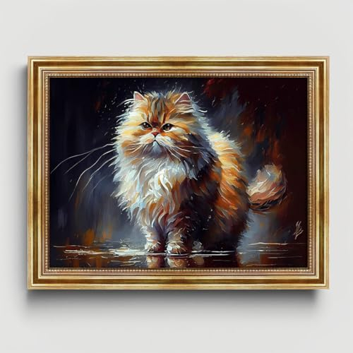 Dekomundo Persische Katze Ölbild als Kunstdruck mit Rahmen Wohnzimmer Schlafzimmer, 50x70 cm