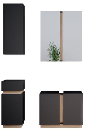 Vicco Badmöbel-Set Gloria, Badezimmerschrank-Set, Anthrazit/Sonoma, 4 Teile