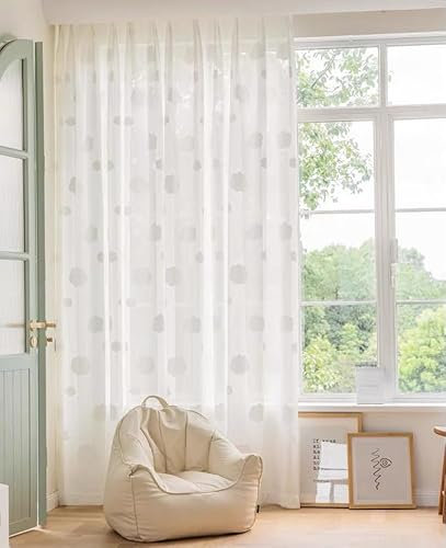 Lactraum Gardine Wohnzimmer Schlafzimmer Weiß Luxus Relief Vorhang Jacquard Getuftet Wolke mit Universalband (100 x 245 cm (BxH))