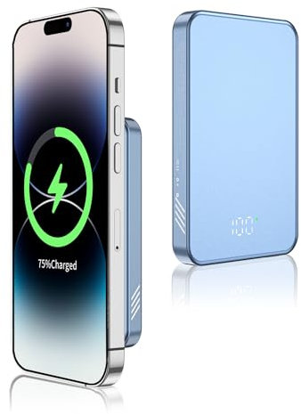 Gladgogo Magnetic Power Bank 10000mAh, 15 W Wireless Portable Charger, le Battery Pack Powerbank, Fast Charging USB-C Compatible for iPhone 17/16/15/14/13 Series, Blue