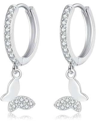 Cangall Creolen Silber 925 mit Anhänger, 925 Sterling Silber Ohrringe Hängend mit Zirkonia Schmetterling, Hypoallergene Kleine Schlafen Knorpel Ohrringe Creolen Silber Hängend für Damen Mädchen