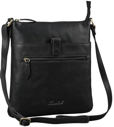 Benthill Umhängetasche Damen Leder - Shopper aus Rindsleder - Handtasche mit Reißverschluss - Schultertasche/Bag Beutel - Ledertasche, Farbe:Schwarz