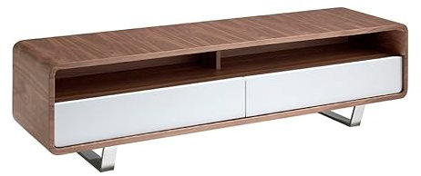 Ángel Cerdá - Mueble TV de Nogal y Blanco - Mueble TV Madera con Cajones y Patas de Acero - Moderno, Duradero y Funcional - Estilo Sofisticado - 150 x 40 x 40 cm