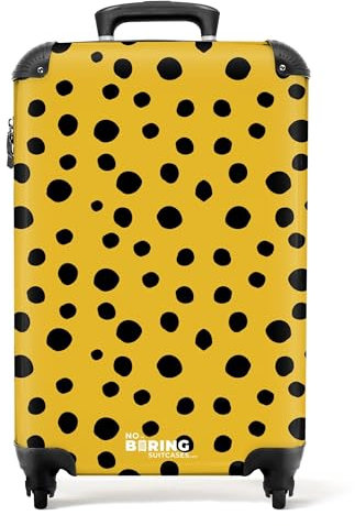 NoBoringSuitcases.com Handgepäck Koffer, Reisekoffer Mit Rollen, TSA Schloss, Hartschalenkoffer, Trolley 55x40x20 cm (Punkte - Gelb-Schwarz)