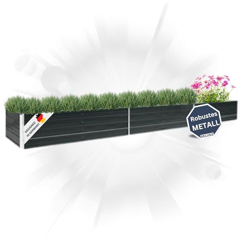 DELUKE Hochbeet für Garten Oskar Anthrazit | 480x80x45cm | Verzinkter Stahl | Wetterfest | Gartenbeet Kräuterbeet Blumenbeet Beet hoch Frühbeet für Garten Gemüsebeet