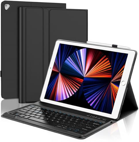 IVEOPPE Funda con Teclado para iPad Pro 12.9 2015/2017 Generación, Funda Teclado Español Bluetooth Desmontable para iPad Pro 12.9 2 Gen 2017/Pro 1Gen 12.9 2015, Negro