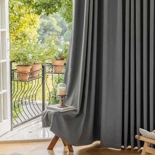 Epinki Ösenvorhänge Dunkel Grau 2er Set, Einfarbig Blickdicht Vorhang Teenager, Ösen Vorhang Blickdicht Lang Chenille für Deko Wohnzimmer Schlafzimmer, Jeder B 137 x H 244cm
