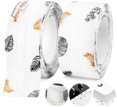 GUOSIYAO Bande Etancheite Autocollante Bande Etancheite Douche 2Pcs Joint Autocollant Bande Calfeutrage Adhesive Joint Salle De Bain Bande Pour Cuisine Toilettes WC Baignoire (38mm X 3,2 M)