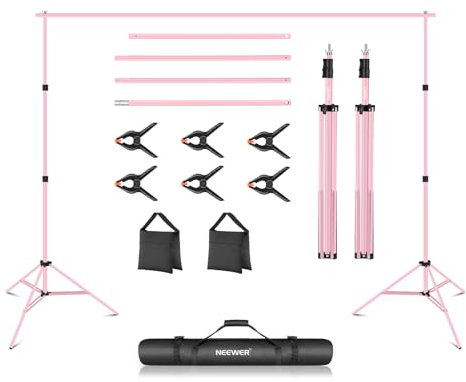 NEEWER Sistema Sroporte Fondo Estudio Foto, 3m de Ancho 2M de Alto Soporte de Fondo Ajustable con 4 Barras, 6 Abrazaderas, 2 Sacos Arena y Bolsa para Retratos y Fotografía Estudio-Rosa