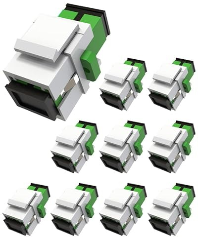 VANDESAIL 10Pack SC Fiber Optic Coupler Singlemode Keystone Jack for Patch Panels and Wall Plates Fiber Optic Cable Adapter (Grass Green，Angled Physical Contact)